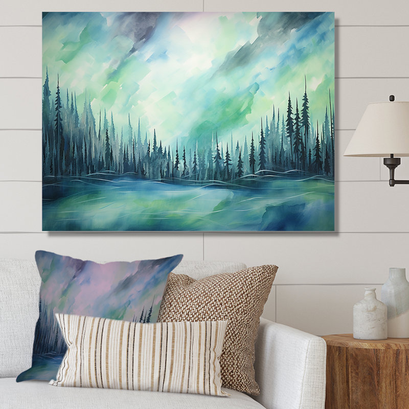 «Northern Lights Scenery Minimalisme II», reproduction sur toile, Toile tendue, H 12 po x l 20 po x P 1 po