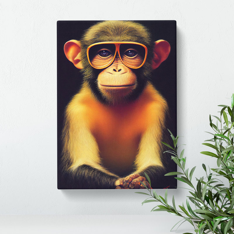 Monkey In Glasses No.1 - Wrapped Canvas, 50cm H x 35cm W x 3cm D