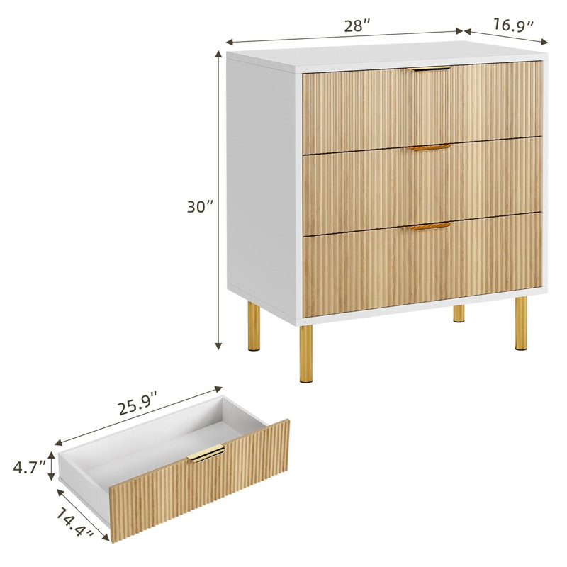 Commode 3 tiroirs Modern, Naturel / blanc