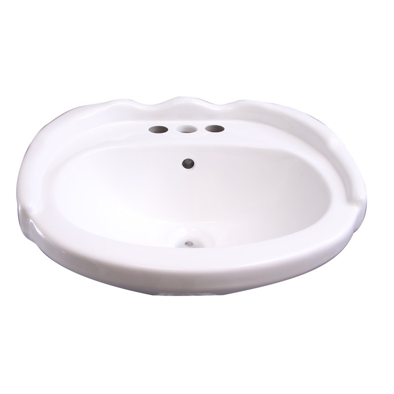 Lavabo de salle de bain ovale en porcelaine vitreuse blanche avec trop-plein 28,62 po Silvi, 4 po