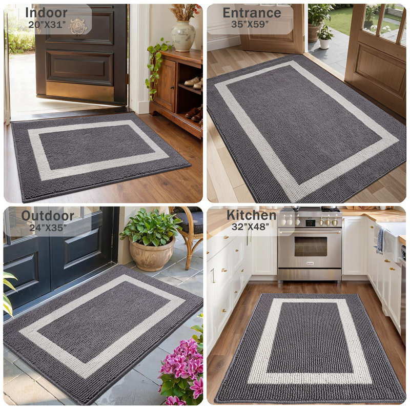 Tapis d'entrée antidérapant en caoutchouc pour l'intérieur et l'extérieur, Gris, L 24 po x L 35 po