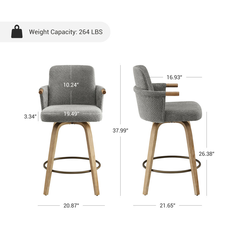 Upholstered Dining Room Swivel Counter Barstool (Set of 4), Gray