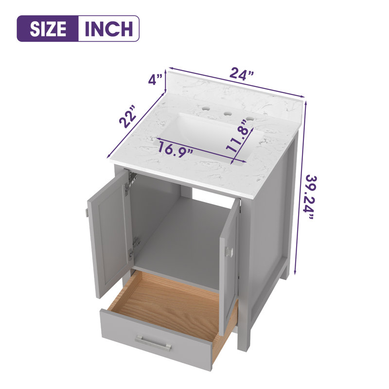Cholena 24 Inch Bathroom Vanity With Single Sink, Gray, Brushed Nickel