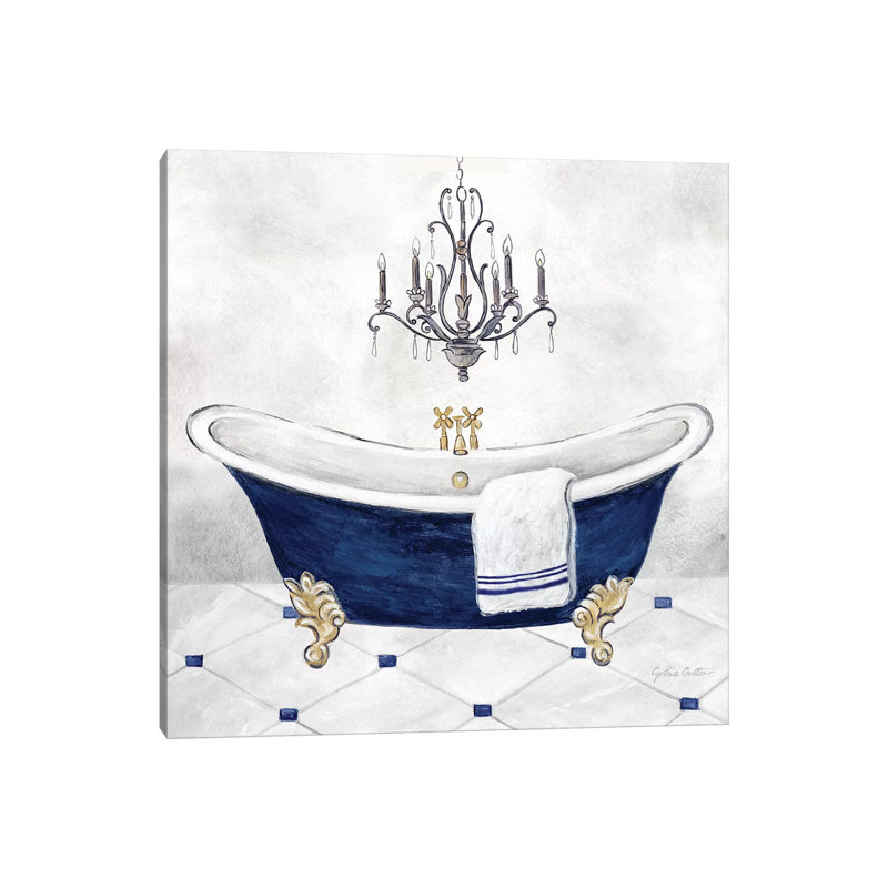 Bleu marine bain II, H 12 po x l 12 po, Toile tendue, Sans cadre