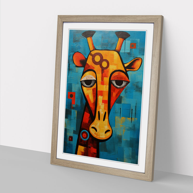 Giraffe Constructivism - Framed Print, 34cm H x 25cm W x 2cm D, Oak