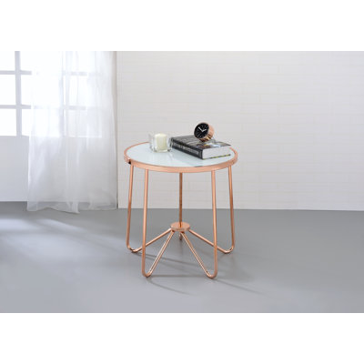 Frosted Glass & Rose Gold Finish End Table