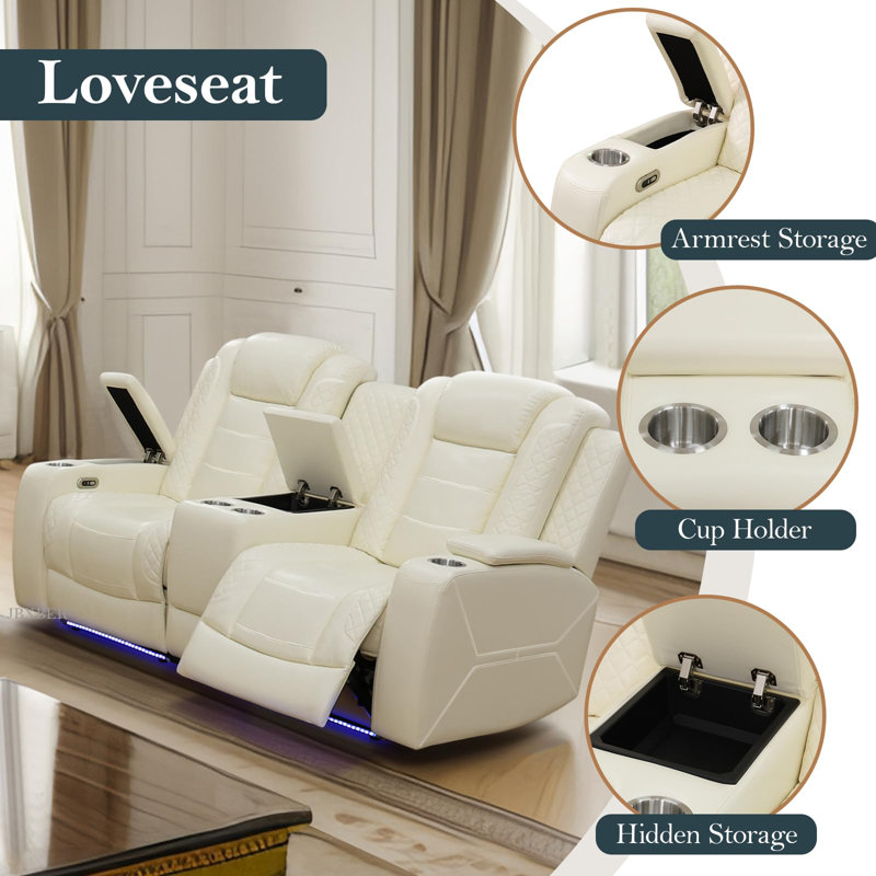 Breathing Leather Automatic Recliner Loveseat, White