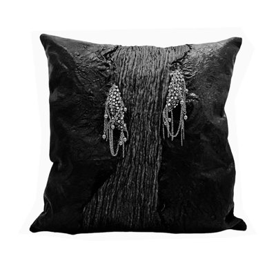 Genuine Wrinkled Black Leather Pillow (vs3)