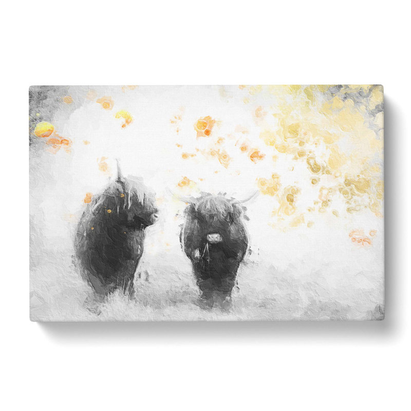 Two Highland Cows In Abstract - Wrapped Canvas Painting, 35cm H x 50cm W x 3cm D