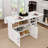 Multi-Functional Folding Table With Storage Shelves And Wheels, 47 Inch Foldable Dining Table For Small Spaces, Compact Desk For Kitchen, Dorm, Office(White)