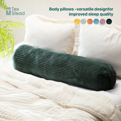 Solid Color Corded Cylindrical Pillow - Textured Velvet Bolster For Lumbar Support, Living Room Couch, Bedroom Decor Accent  （dark Green）