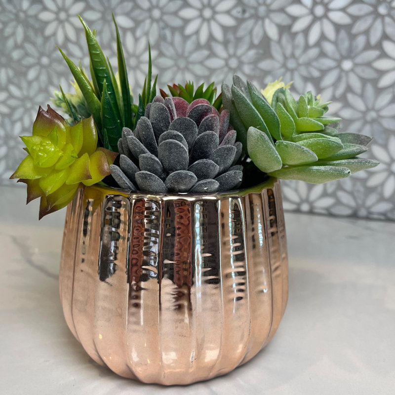4" Ceramic Flower Pot Planter Home Décor, Rose Gold