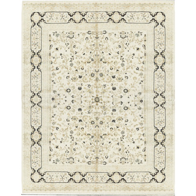 Hand-Knotted High-Quality Ivory and Black Area Rug