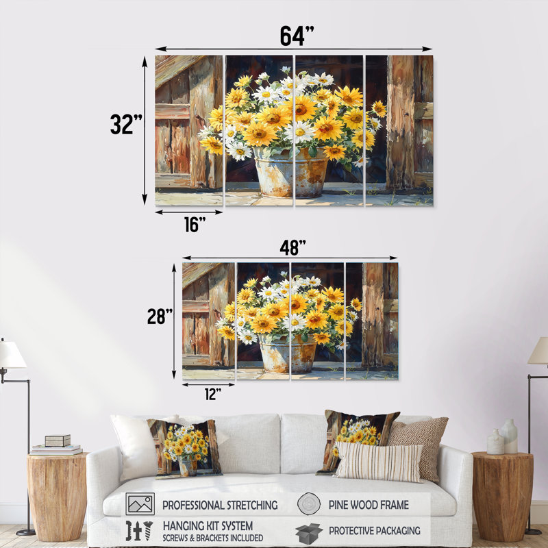 Braham - marguerites, art mural traditionnel, 4, H 28 po x l 48 po
