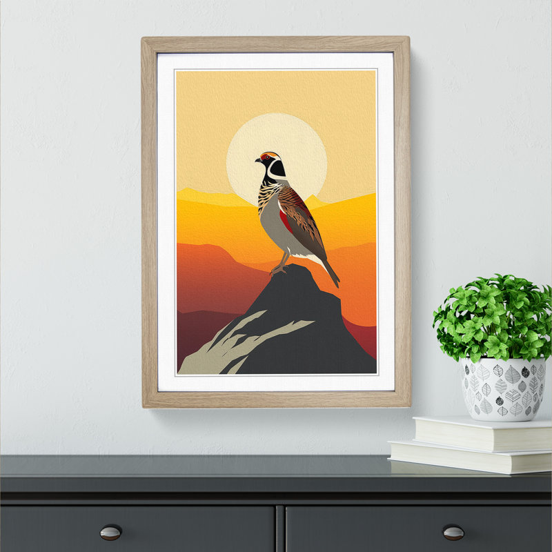Partridge Minimalism - Single Picture Frame Print on Wood, Oak Framed, 64cm H x 46cm W