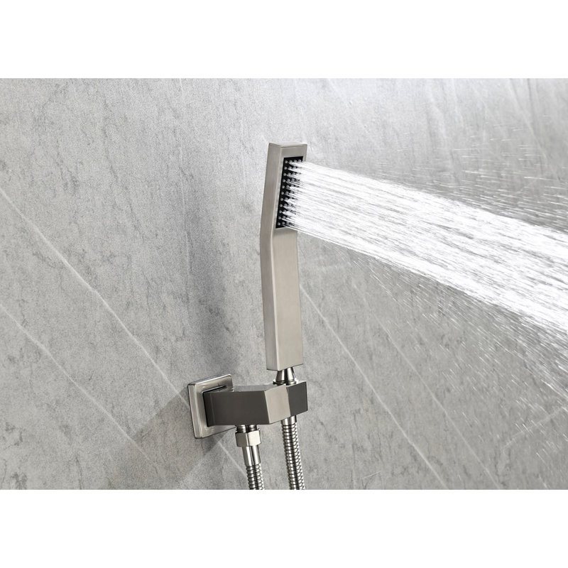 16" Ceiling-Mounted Shower Head, Brass And Stainless, Brushed Nickel, Bathroom Soothing Bath Shower, Stainless Steel, Energy Boost