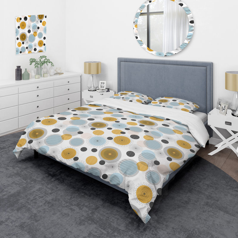 Motif de cercles bleus et bruns - ensemble de housse de couette abstrait - microfibre de polyester