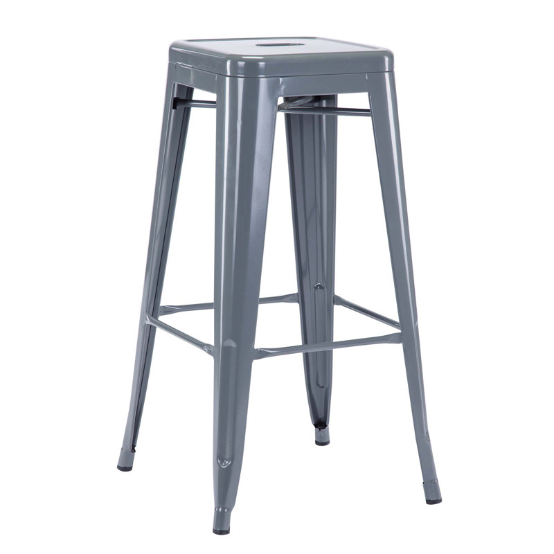 Akhila Stainless Steel Outdoor Stool, Glossy Grey