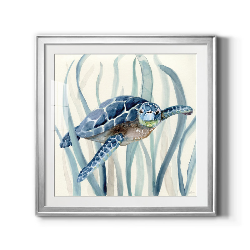 «Turtle in Seagrass I», reproduction d'art sur toile encadrée, H 30,5 po x l 30,5 po x P 1,5 po, Papier avec cadre argenté