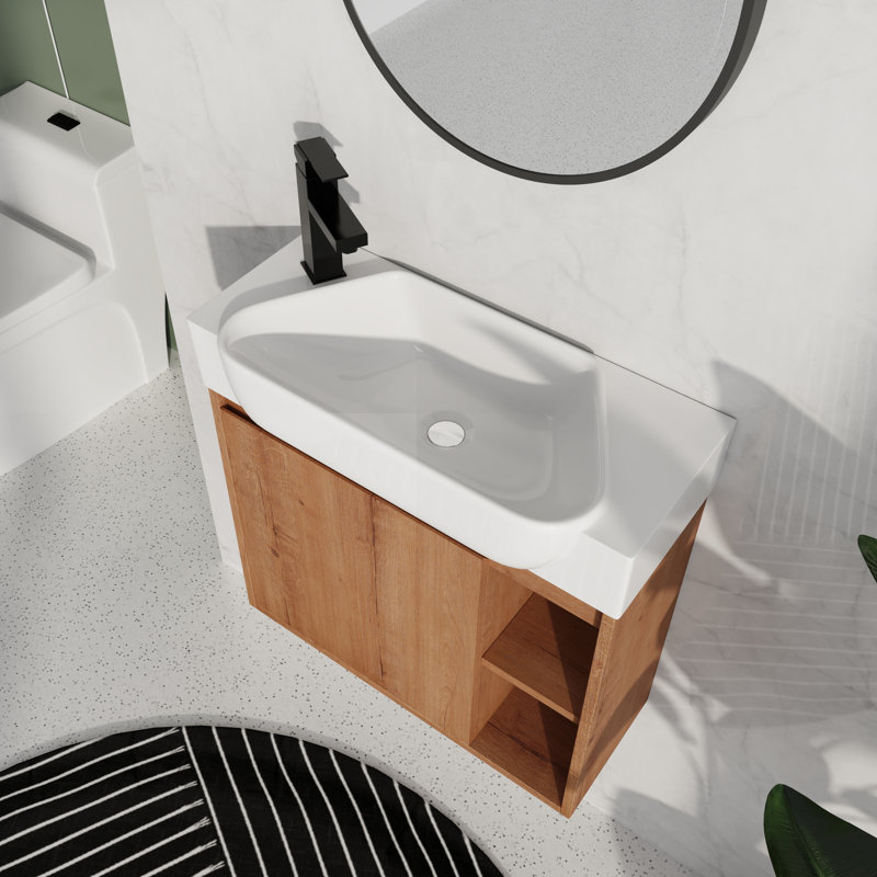 24" Floating Vanity with Geometric Ceramic Sink
