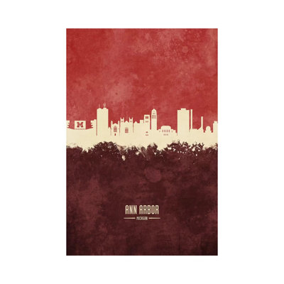 Ann Arbor Michigan Skyline Burgandy by Michael Tompsett - 1 Piece Wrapped Canvas Wall Art