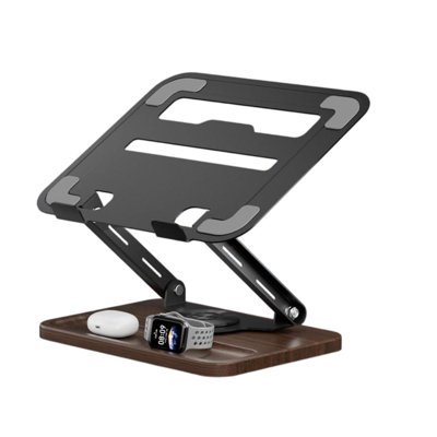 Support d'ordinateur portable pour bureau, support d'ordinateur portable réglable avec base en bois, support d'ordinateur pivotant à 360 ° pour ordinateur portable, support de bureau ventilé pour ordinateurs portables pouvant accueillir jusqu'à 15,6 po