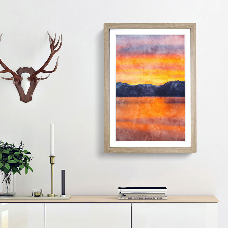 Sunshine over the Mountains - Framed Print, 87cm H x 62cm W x 2cm D, Oak Framed
