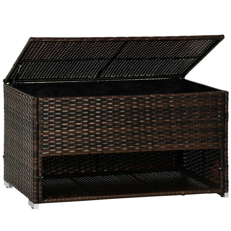 Versatile Outdoor Deck Box & Shoe Storage with PE Rattan Wicker, Liner and Towel Rack