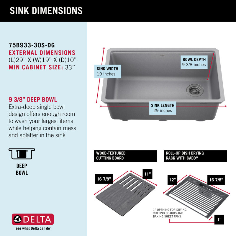 Dark Gray Granite Composite Workstation Kitchen Sink with Workflow Ledge