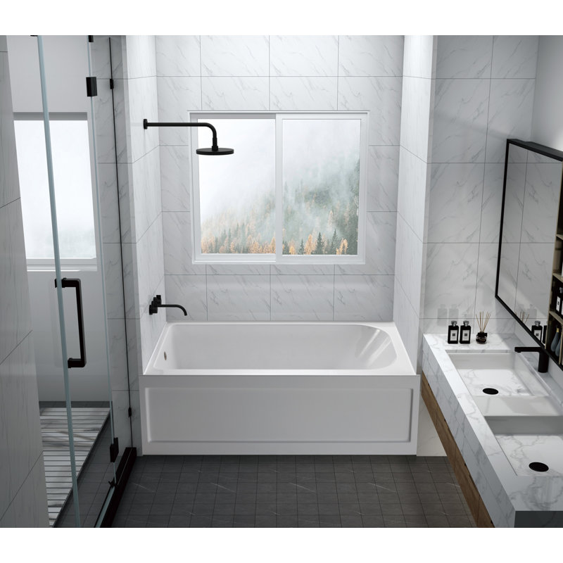 Kingston Brass Aqua Eden 60-Inch Acrylic Rectangular 3-Wall Alcove Tub with Anti-Skid Surface, Left