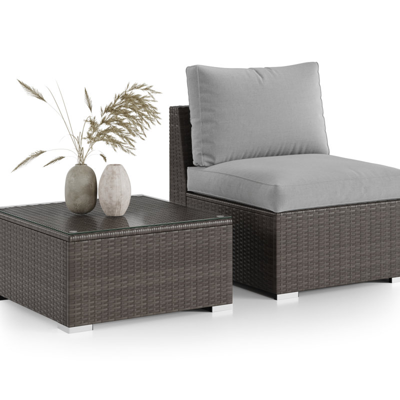 Ensemble de meubles de patio 2 pièces avec table basse PE Résistance à l'eau en rotin