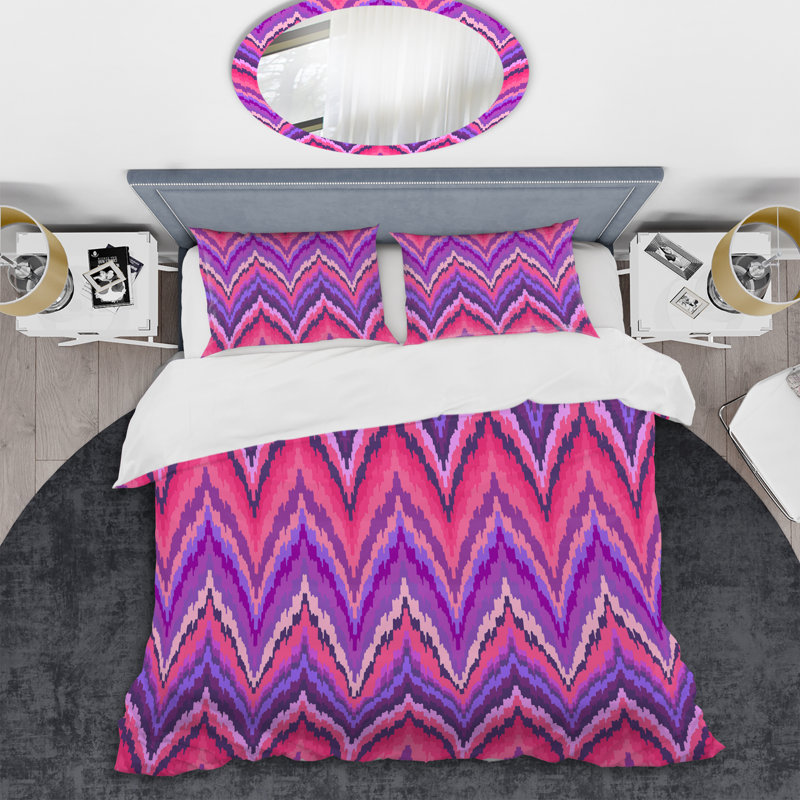 Purple Ikat Ogee - Patterned Duvet Cover Set, King Duvet Cover + 2 King Shams