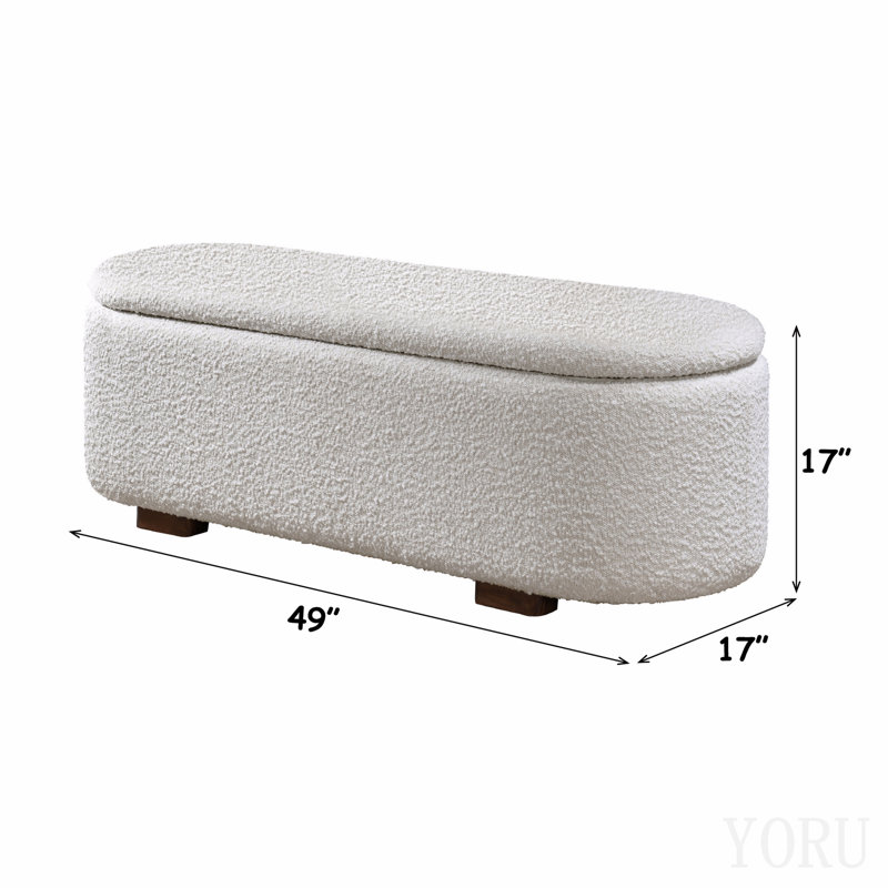 Banc beige bouclé et noyer avec rangement