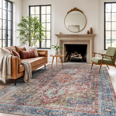 Alice Machine Washable Oriental Flatweave Performance Red/Blue/Ivory Multi Area Rug