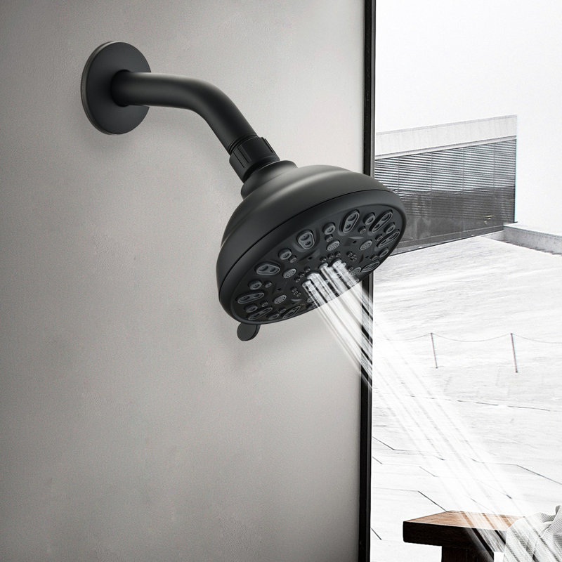 Pomme de douche noire matte de 4,72 po - haute, 6 réglages, facile à nettoyer, rouille, 1,8 gallon par minute 6 modes, grand jet, débit d'eau