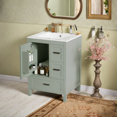 Meuble-lavabo et lavabo modernes peu encombrants, structure en bois massif de 24 pouces pour les petites salles de bain
