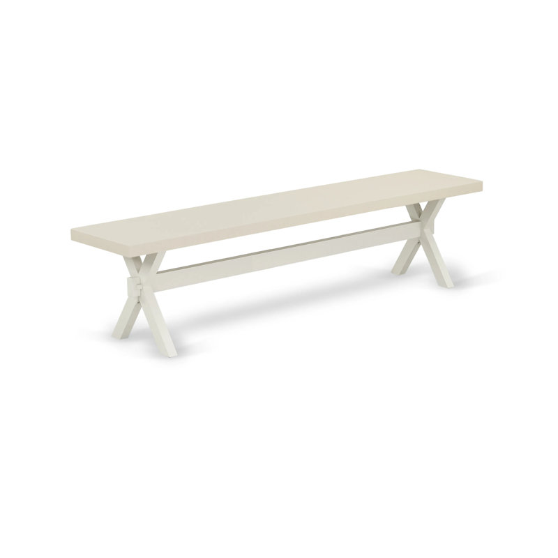 Banc de salle à manger moderne X-Style avec siège en bois, finition blanc lin (blanc cassé)., H 18 po x l 15 po x P 72 po