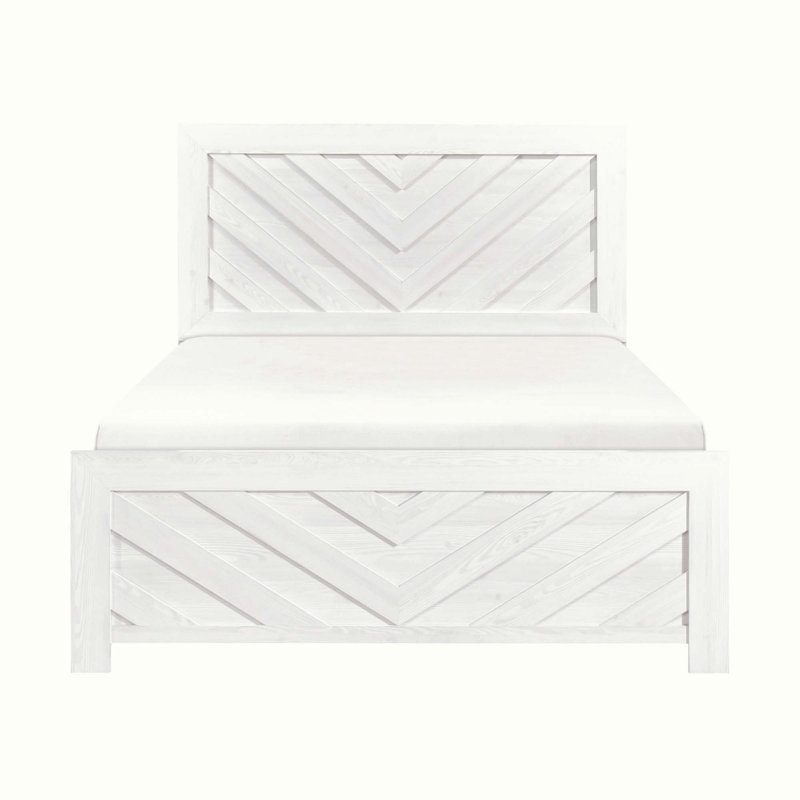 Contemporary Panel Bed Wooden, White, Full