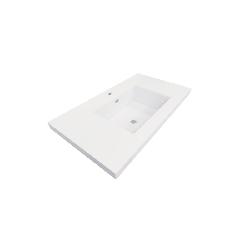 Lavabo de salle de bain encastré rectangulaire en acrylique blanc avec robinet et trop-plein