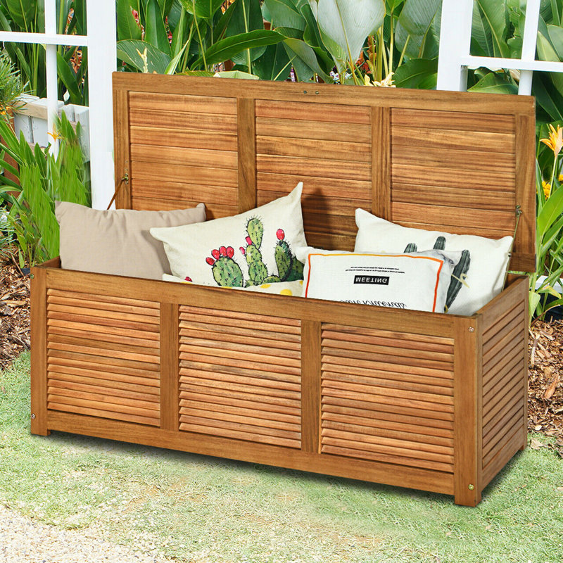 FRESCOLY 47.5'' W 47 Gallons Solid Wood Acacia Storage Bench in Brown