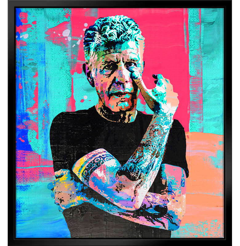 Anthony Bourdain, art numérique giclée sur toile avec cadre flottant horizontal, H 24 po x l 30 po