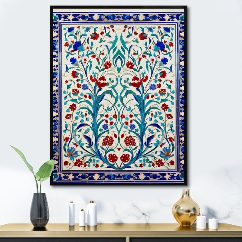 «Blue Tile», art mural mural marocain II, Cadre flottant noir, H 20 po x l 12 po x P 1 po