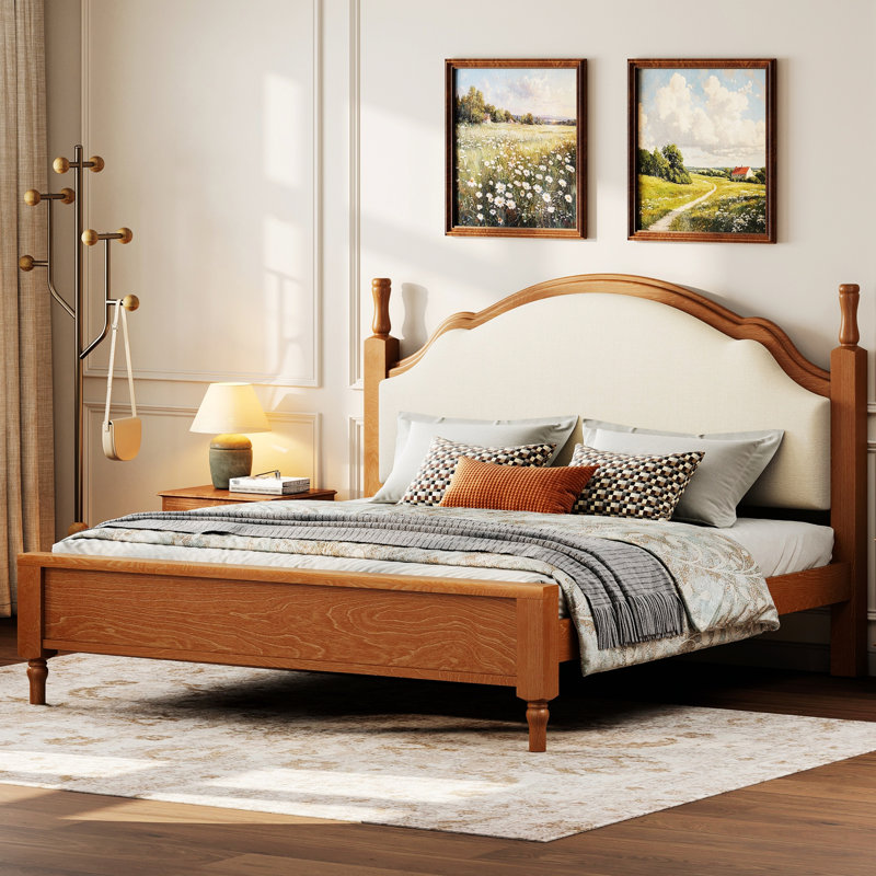 Lit plateforme pour chambre à coucher avec tête de lit rembourrée, cadre de lit pour la maison, King, Beige/Brown