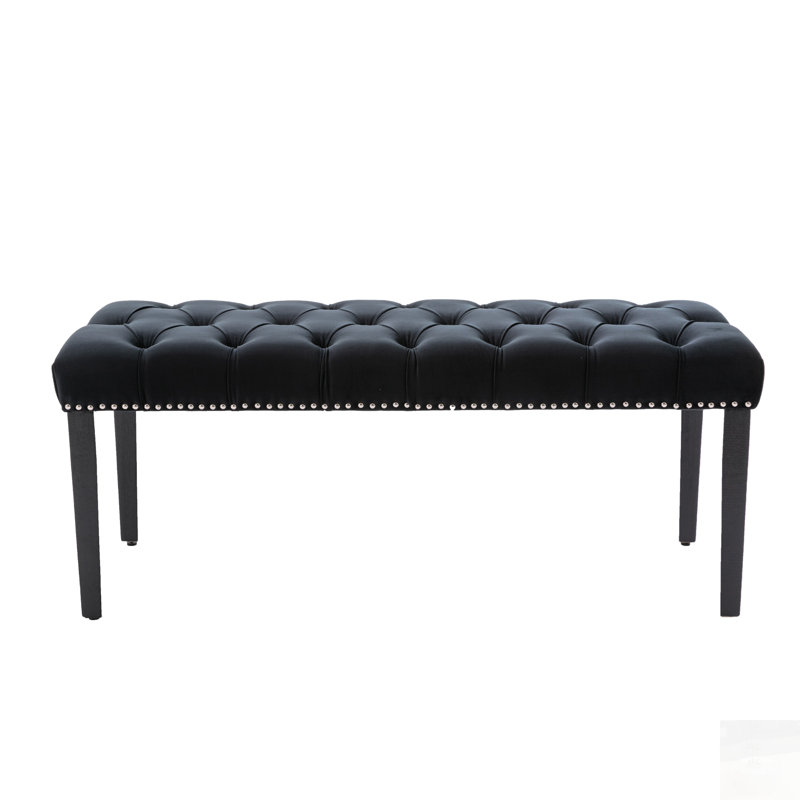 Black Velvet Tufted Upholstered Bench Ottoman - 330lbs Capacity For Entryway/dining Room
