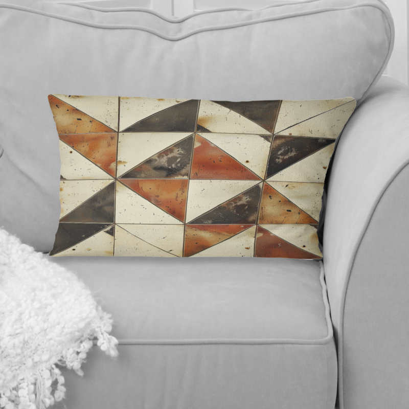 Coussin lombaire brun à motif géométrique IV - Mid-Century