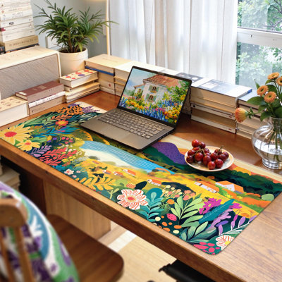 Large Gaming Mouse Pad,Waterproof Desk Mat,Oil Painting Non-Slip Rubber Base and Stitched Edges, Extended Keyboard Mousepad for Computer, Home Workspace, 15.7 x 35.4 inComes with a pure white mug as a gift