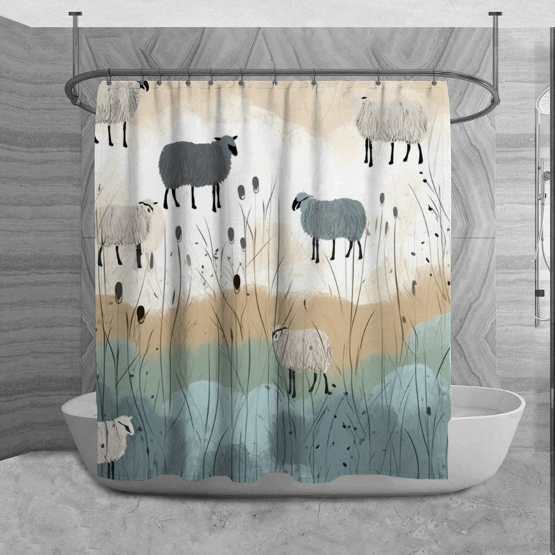 Rideau de douche mouton animaux bleu / brun / gris, H 73 po x l 70 po
