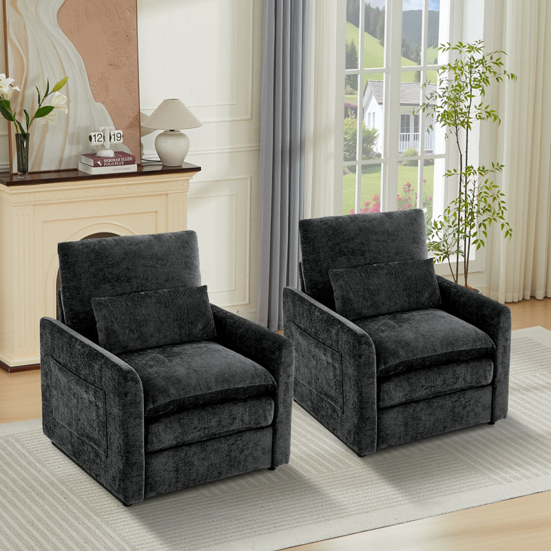 Chaise d'appoint moderne rembourrée avec coussin lombaire (ensemble de 2), Gris foncé