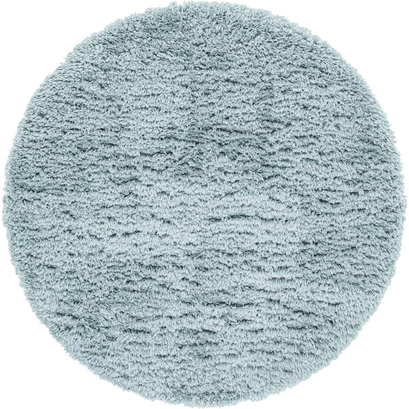 Tapis à poils longs en polyester bleu ardoise tissé à la machine Poler, Rond 4 pi