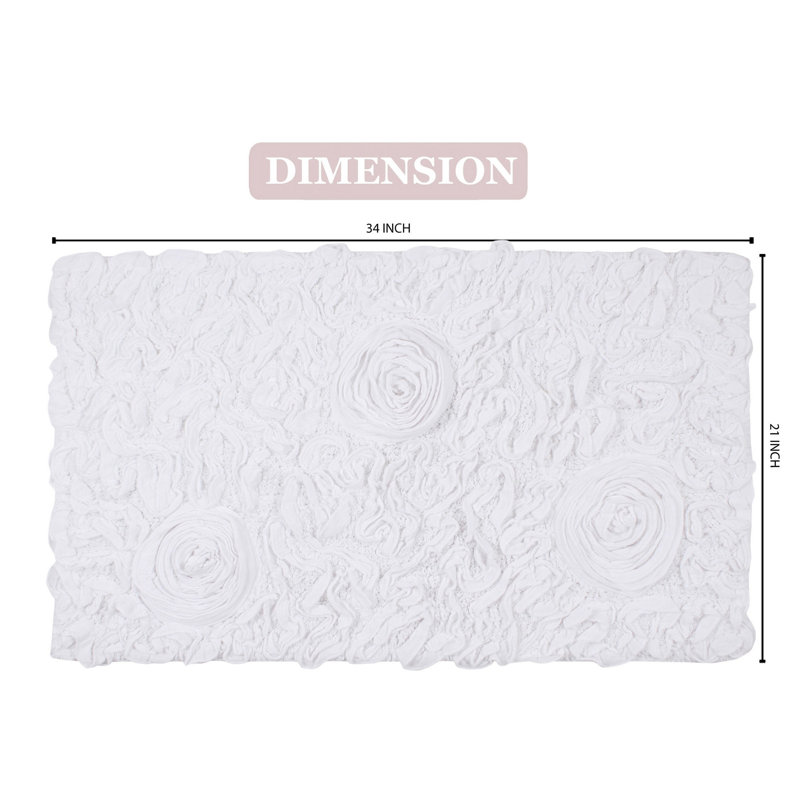 Tapis de bain en coton touffeté à motif floral rose Pascoe, Simple - L 34 po x l 21 po, Blanc
